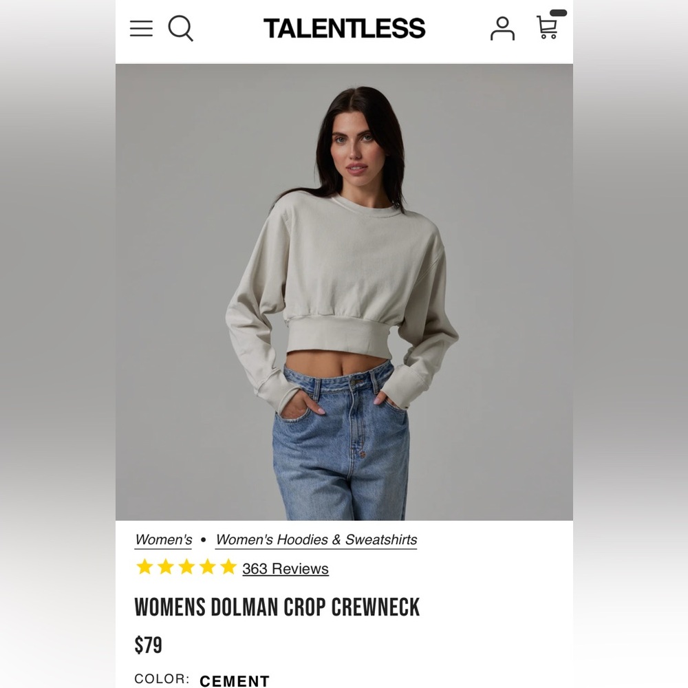 TALENTLESS WOMENS DOLMAN CROP CREWNECK OVERSIZED XS